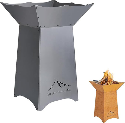 Aoodor 24" Rustic Corten Steel Fire Pit with 27" Stand, Rust Patina Finish, Detachable Wood-Burning Fire Bowl for Outdoor, Patio Decor