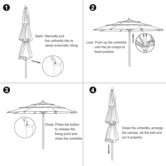 EliteShade USA 10-Year-Non-Fading 11Ft 3 Tiers Market Umbrella Patio Outdoor Cylinder Auto Push-up Table Umbrella with Ventilation, Forest Green