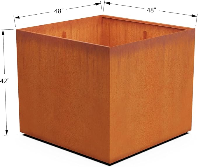 PLANTERCRAFT Corten Steel Planter Square Cube Metal Garden Box Heavy Duty | Made in USA | Fully Assembled | Commercial Residental Outdoor