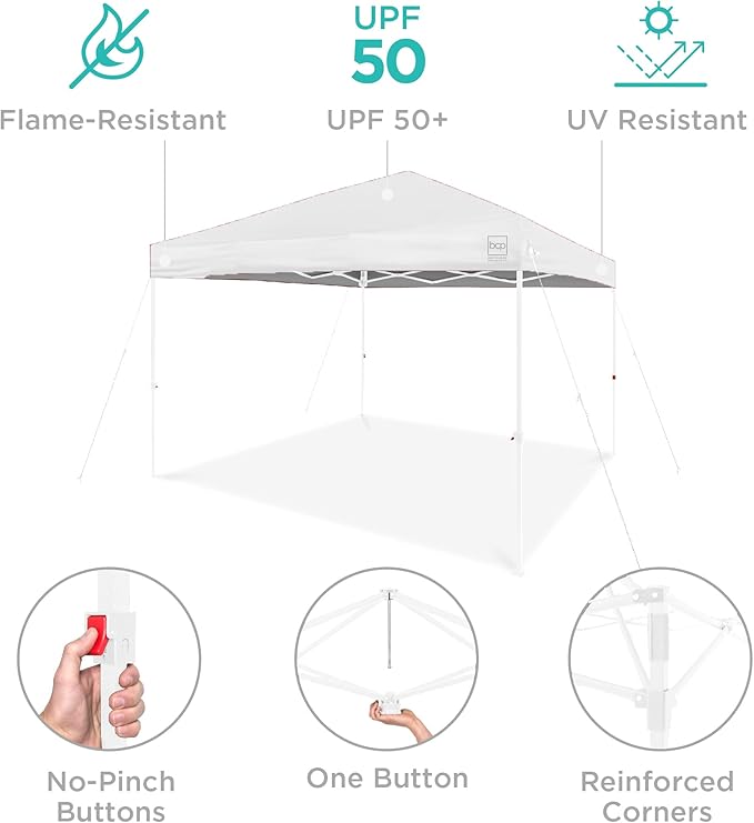 Best Choice Products 8x8ft 1-Person Setup Pop Up Canopy Tent Instant Portable Shelter w/ 1-Button Push, Case, 4 Weight Bags - White/White