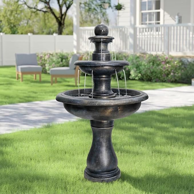 ourrco 45.2inches High Outdoor Water Fountain, Concrete Outdoor Waterfall Fountain with Pump for Yard Garden Patio Backyard Deck Relaxation Decor - Black