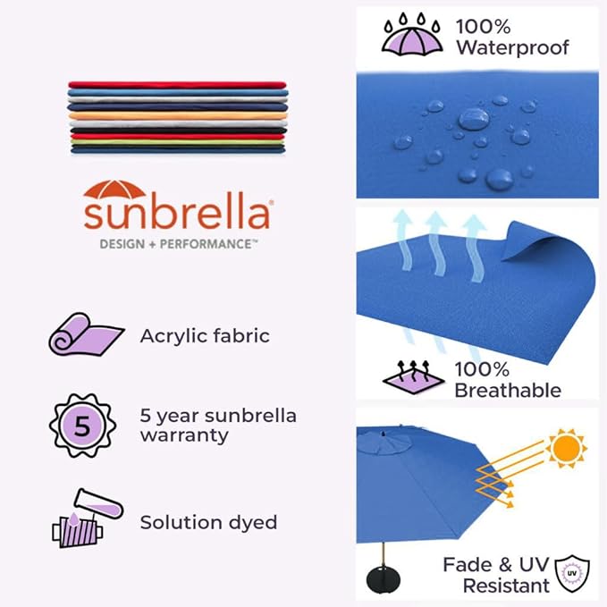Midtown Umbrellas Push Pop Sunbrella Umbrella 10 Feet Large Outdoor Umbrella With Dark Blue Fabric - Deck Patio Umbrella, Backyard Umbrella, Garden Umbrella & Pool Umbrella - Black Pole