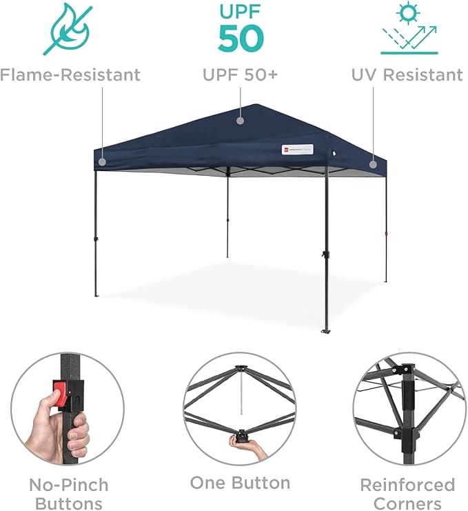 Best Choice Products 8x8ft 1-Person Setup Pop Up Canopy Tent Instant Portable Shelter w/ 1-Button Push, Case, 4 Weight Bags - Navy Blue