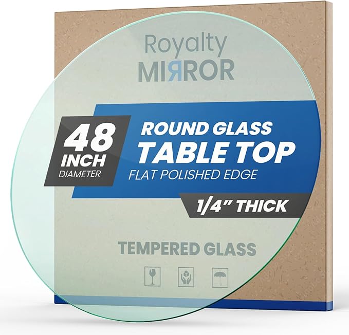 Royalty 48" Inch Round Tempered Glass Table Top – Clear Table Top Glass – Useful for Replacement, Tabletop Protector, Patio, Dining, Coffee, Desks - 1/4" Thick Flat Polished Edge