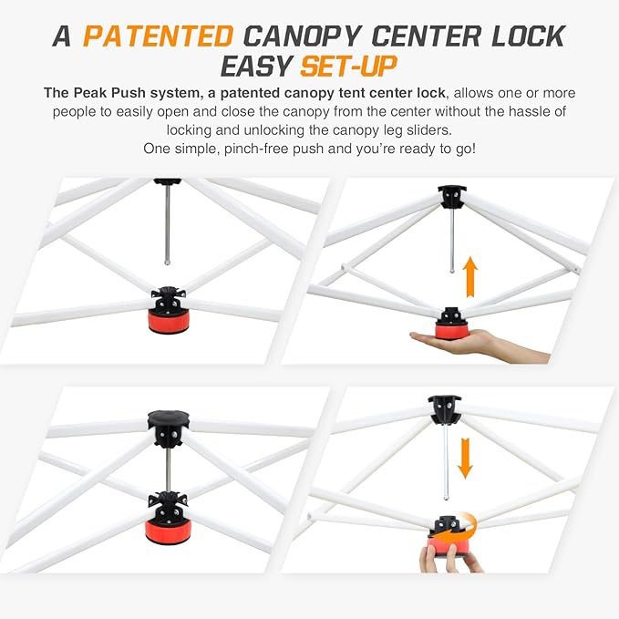 EAGLE PEAK Pop Up Canopy Tent with Wheeled Carry Bag, 8 Stakes, 4 Ropes, 4 Weight Bags, Easy Set Up Tent Canopy, 10x10 ft, 100sqft of Shade, Flame