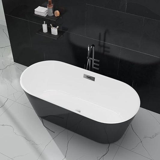 67" Free Standing Tub, Acrylic Soaking Bathtub, Stand Alone Freestanding Tub with Matte Sliver Drain and Overflow, Contemporary Bathtub for Bathroom, Black