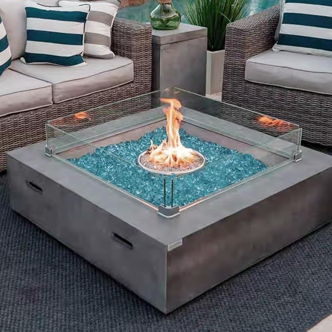 Fire Glass for Propane Fire Pit, 1/2 Inch High Reflective Fireplace Glass Rocks for Fire Pit Table, 10 lbs Fire Pit Glass Rocks for Outdoor Fire Table and Landscaping, Aqua Blue