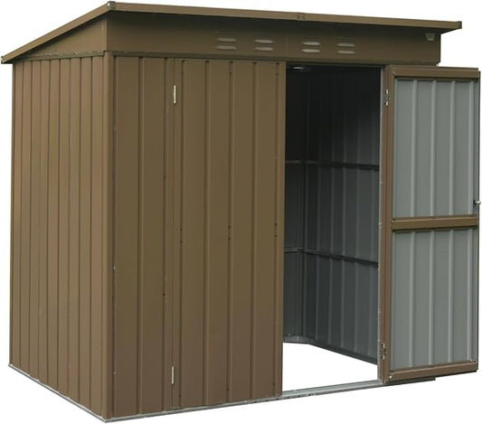 6x4ft Outdoor Storage Shed, Metal Tool Shed with Lockable Double Door and Sloping Roof, Galvanized Steel Garden Bike Storage for Backyard Lawn
