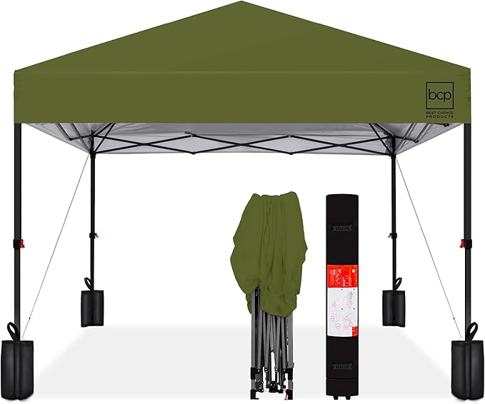 Best Choice Products 8x8ft 1-Person Setup Pop Up Canopy Tent Instant Portable Shelter w/ 1-Button Push, Case, 4 Weight Bags - Olive Green