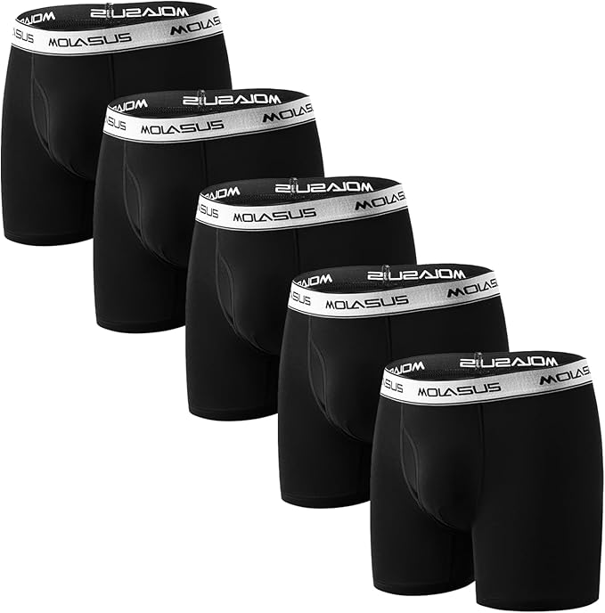 Molasus Boys Underwear Cotton Boxer Briefs With Fly for 6-20 Years Old Teen 5 Pack