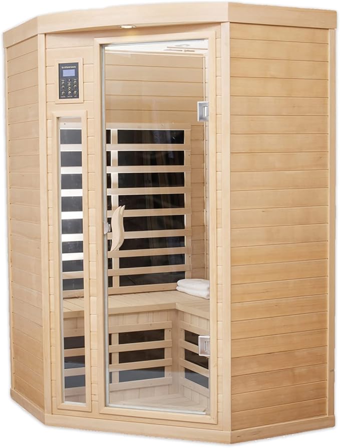 Far Infrared Sauna Low EMF Wooden Saunas for Home, 2-3 Person Indoor Home Saunabox, 1600watt Canadian Hemlock Sauna Room with Blue-Tooth, LCD, 10 Minutes Pre-Warm up