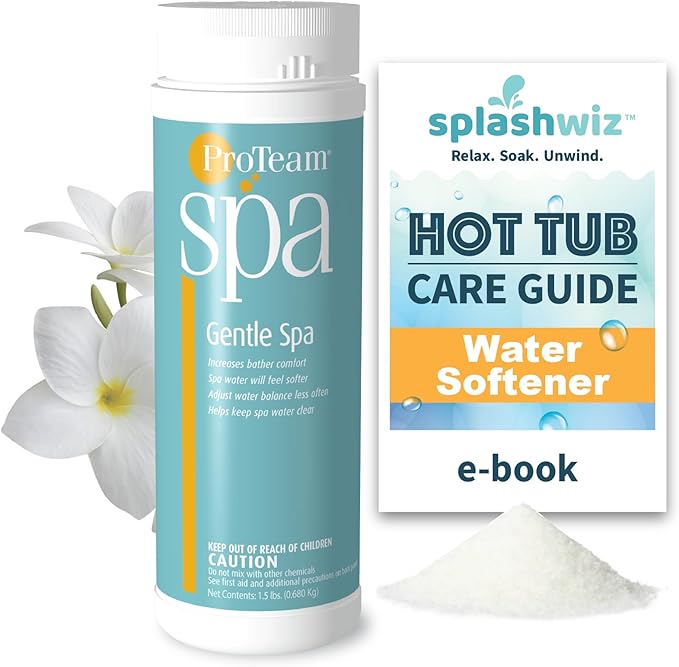 ProTeam Gentle Spa Hot Tub Water Softener & Conditioner — Softens Hard Water, Prevents Scum Lines & Skin Irritation, Borate pH Stabilizer — Fresh Scent, 1.5 lb + SplashWiz Care e-Book