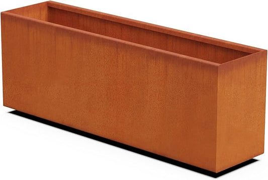 Plantercraft Large Rectangular Planters for Outdoor Plants - 48x12x18 Inch Corten Steel Planter | Heavy Duty Metal Planter Box for Modern Patio & Landscape Design, Arrives Fully Assembled