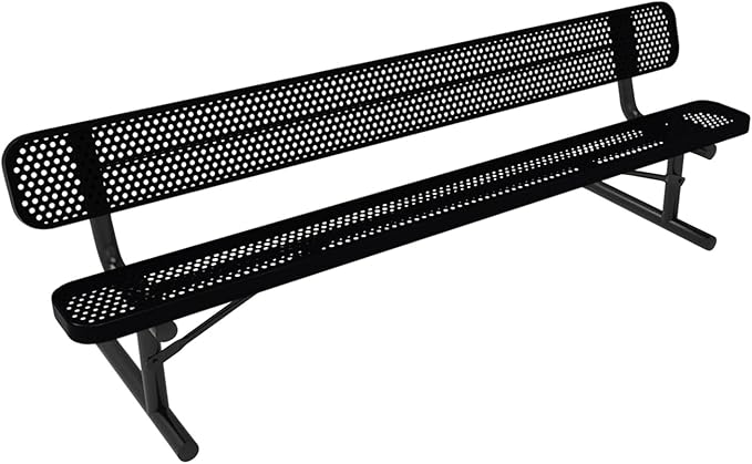 COATEDOUTDOORFURNITURE Coated Outdoor Furniture Heavy-Duty Portable Outdoor Bench Thermoplastic Coated, Punched Steel, Commercial-Grade Seating, Made in America (Portable with Back, 8 Ft, Black)