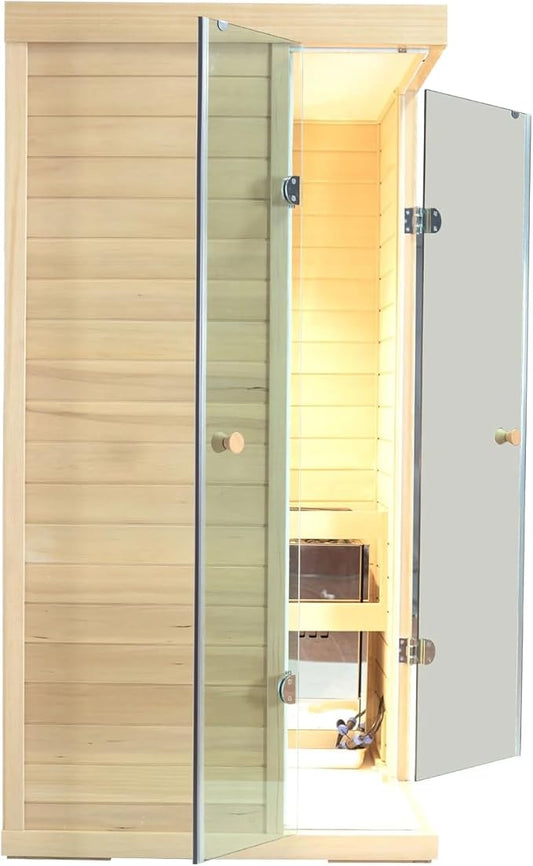 Traditional Home Steam Sauna for 1 Person with Negative ions, No EMF - Canadian Hemlock, Indoor Personal Luxury Spa for House and Gym