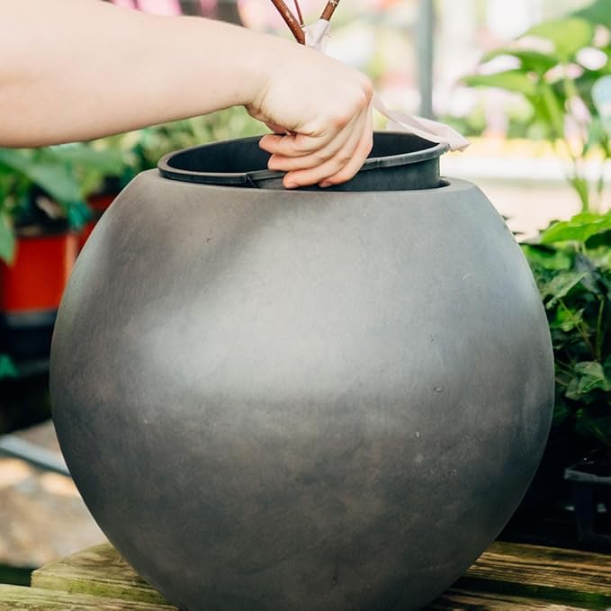 Ash & Ember 16" Round Sphere Charcoal Planter, 14 Gallon Lightweight Fiberstone Composite with Weather-Resistant Finish, Modern Planter Pot for Indoor and Outdoor Plants