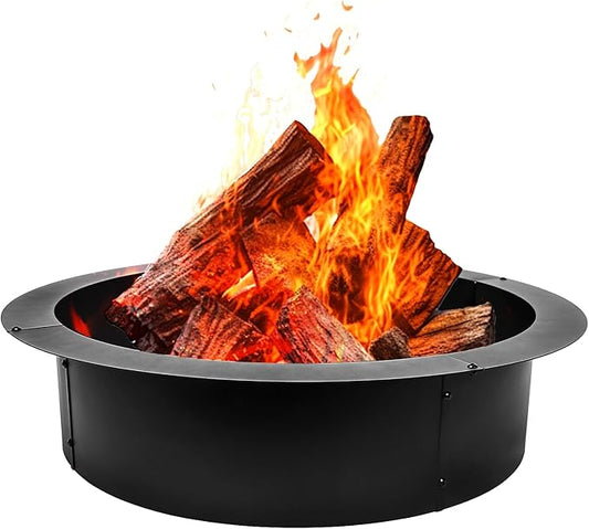 Fire Pit Ring 42-Inch Outer/36-Inch Inner Diameter for Outside Fire Pit, Heavy Duty Steel Insert, DIY Ring Insert Accessories, Easy Setup Above or In-Ground for Backyard, Camping, Black