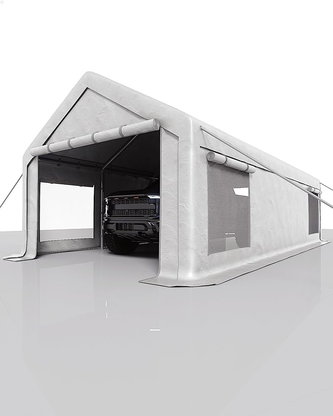 13x25 Ft Carport, Heavy Duty Portable Garage with Roll-Up Doors & 4 Windows,200g PE Tarp Waterproof & UV Protected,All-Weather Design,for Car, Boat, Truck, Motorcycle, ATVs, and SUV