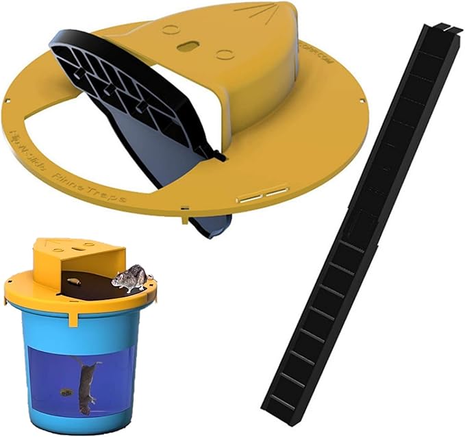 Mouse Trap Bucket Flip Lid, Auto-Reset Multi-Catch Bucket Mouse Trap Lid for 5 Gallon Bucket, Humane Indoor Outdoor Use, Detachable & Sturdy (Yellow)