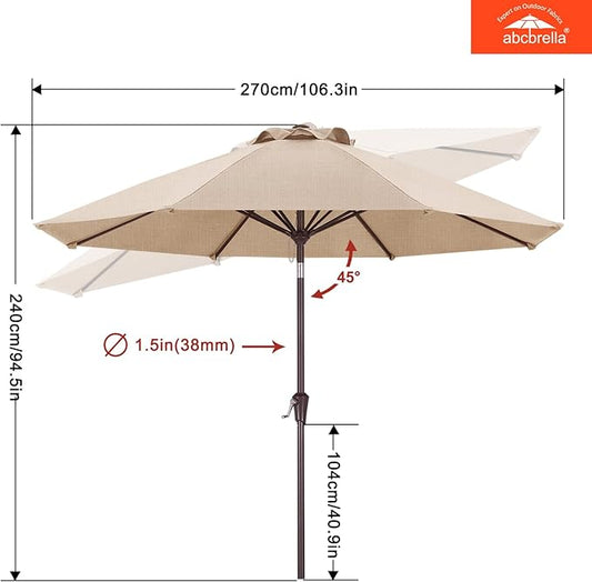 ABCCANOPY OLEFIN® 5-Year No Fading 9FT Patio Umbrella, Outdoor Table Umbrella with 8 Sturdy Ribs for Deck, Backyard, Yard (Light Beige)