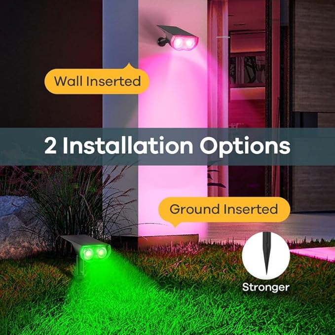 Linkind Solar Lights Outdoor Waterproof IP67, StarRay RGB Solar Spot Lights Outdoor, Color Changing Outdoor Solar Lights for Yard, Garden, Pathway, Holiday Decorations (Multicolor, 2 Pack)