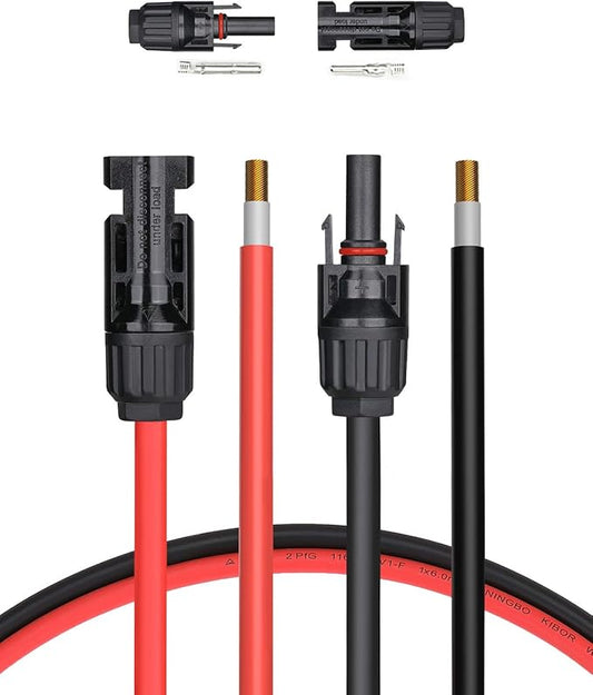 BougeRV 50 Feet 10AWG Solar Extension Cable with Female and Male Connector with Extra Pair of Connectors Solar Panel Adaptor Kit Tool (50FT Red + 50FT Black)