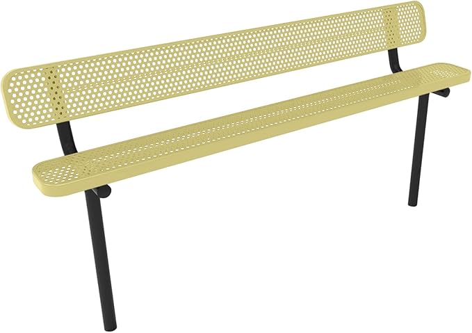 COATEDOUTDOORFURNITURE Coated Outdoor Furniture Heavy-Duty Outdoor Bench Thermoplastic Coated, Punched Steel, Commercial-Grade Seating, Made in America (Inground with Back, 8 Ft, Textured Sand)