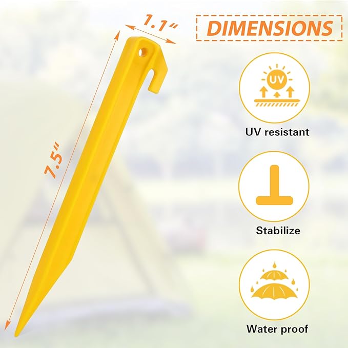 EAGLE PEAK 8 Pack Heavy Duty Plastic Tent Stakes, 7.5 inch Outdoor Ground Anchors, Essential Gear for Camping Tents, Canopies, Gardening,Tarps, and Holiday Decorations