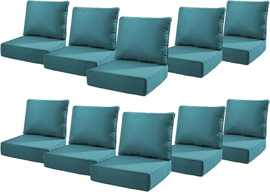 6" Thick Outdoor Cushions 22x24x6, 10-Set Deep Seat Patio Cushions with Removable Cover, Waterproof & Fade Resistant Replacement for Wicker Chair, Loveseat, Sofa - Peacock Green