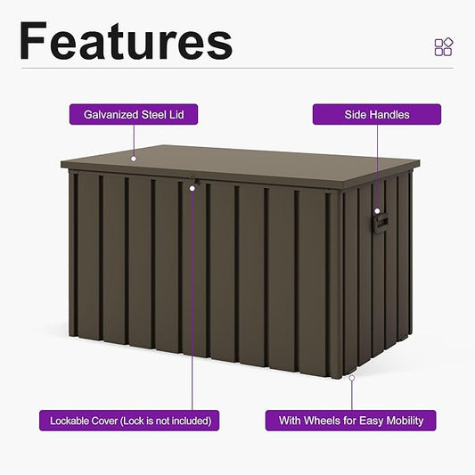 PURPLE LEAF Outdoor Deck Box 160 Gallon Waterproof Lockable Storage Box Container with Lid Deck Organization for Patio Cushions Side Table Pool Accessories Garden Tools, Brown