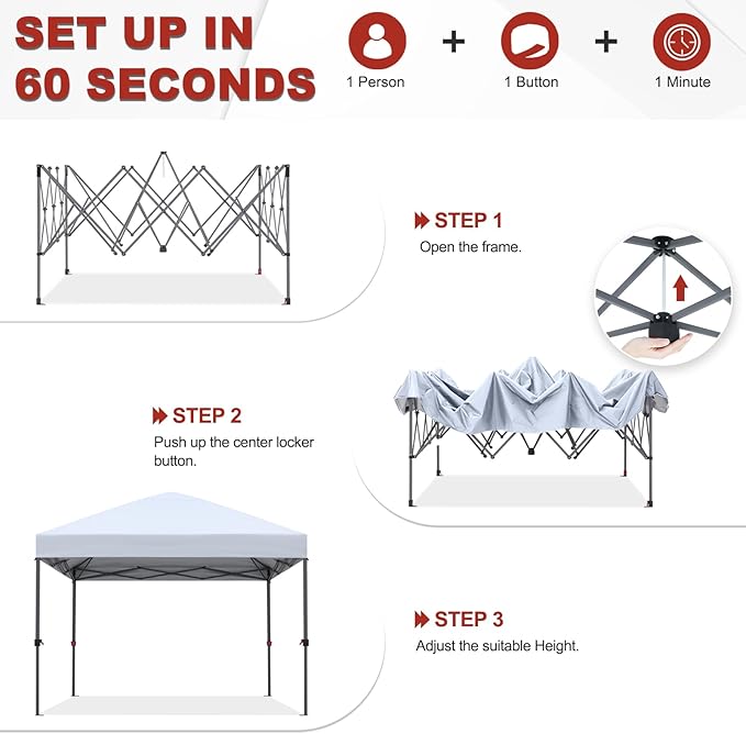 ABCCANOPY 10x10 Pop Up Canopy - Outdoor Patio Portable Canopy Tent Gazebo Heavy Duty for Backyard and Deck with 4 Sandbags and 8 Stakes (White)