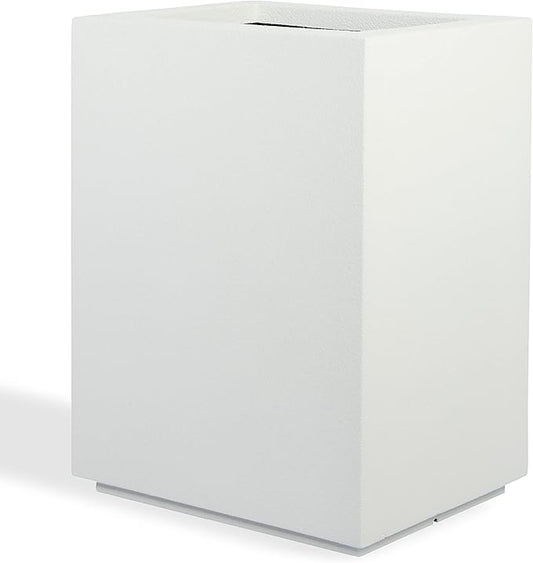 PolyStone Cozumel Tall Modern Outdoor/Indoor Column Planter, 18" L x 23" W x 30" H, Lightweight, Heavy Duty, Weather Resistant, Polymer Finish, Commercial Grade and Residentia (White)