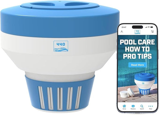 440 Pool Chlorine Floater Dispenser, Fits Up to 5 Pieces of 3-Inch Chlorine Tabs, Adjustable Flow, Control, Heavy-Duty Plastic - Suitable for Small & Large Pools - 9.6 Ounces (Pack of 12)
