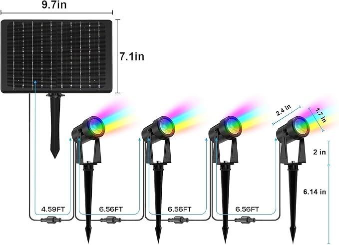 Zyan Solar Color Changing Outdoor Spotlights with Remote, IP65 Waterproof RGB Landscape Lighting for Garden Yard Path 12 Pack (3x4Pack)