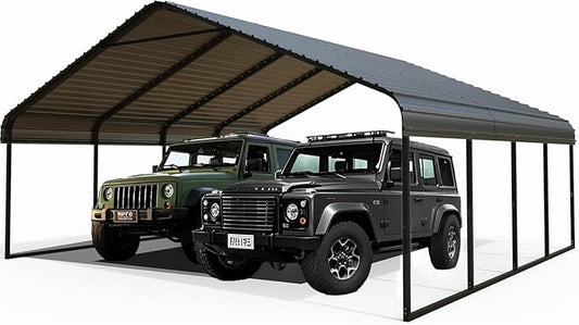 20x20 FT Heavy Duty Metal Carport with Galvanized Steel Roof & Frame - All-Weather Portable Garage Shelter for 2 Cars, Safe Boat Cover & Yard Protection