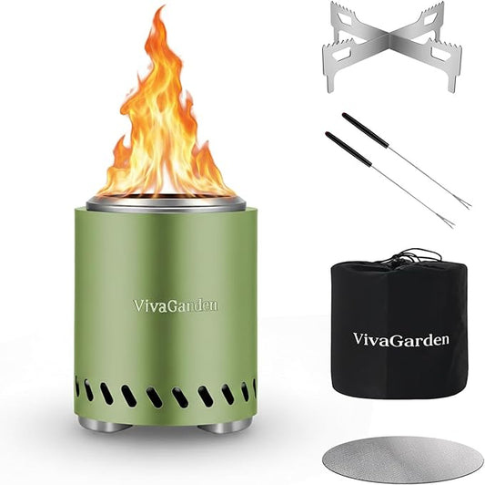 9.5 x 8.6 inch Tabletop Fire Pit, Smokeless Firepit Outdoor, Mini Fire Pit for with Carry Bag (Green, 9.7 x 7.1 inch with Pot Stand)