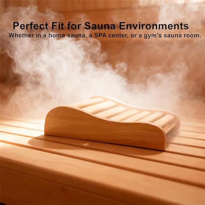 Sauna Headrest, Hemlock Wood Head Pillow for Barrel and Infrared Saunas, Comfortable Ergonomic S-Shape Design Head Pillow for Head and Neck Support Home Wellness,15.7" L*13.38" W*3.8" H