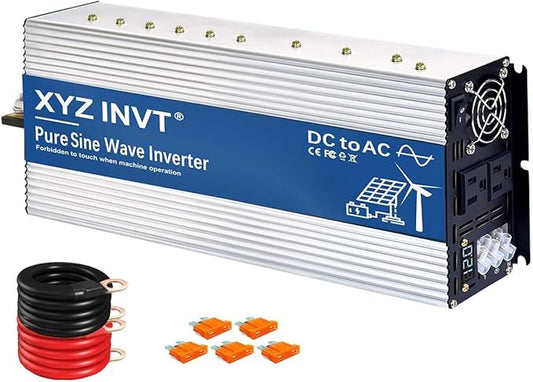 3000W Pure Sine Wave Inverter 12V to 120V AC, 6000W Peak Power, Power Converter for Solar System, Off-Grid Home, RV, Truck & Camping