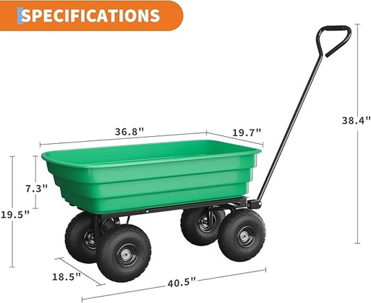 Heavy Duty Garden Dump Cart, 600LB Yard Utility Cart with All-Terrain Wheels & Quick-Release, Gardening Cart