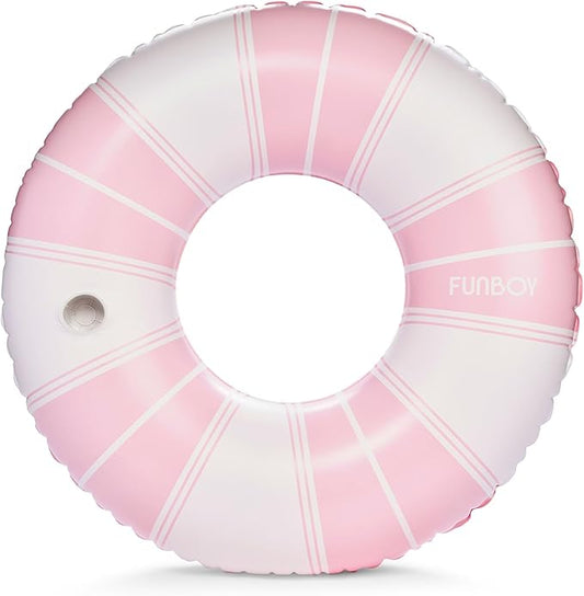 FUNBOY Giant Vintage Stripe Inflatable Pool Float with Cup Holder 48" Pool Float for Adults|Inner Tube Pool Toys Swim Rings Swimming Pool Accessories & Pool Lounger Float for Pool Party & Summer