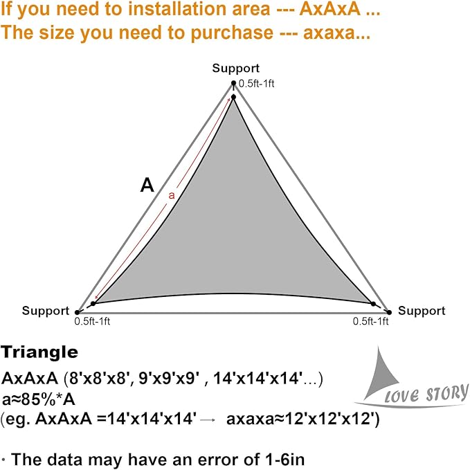 LOVE STORY 10' x 10' x 10' Triangle Sand Sun Shade Sail Canopy UV Block for Outdoor Patio Garden Backyard