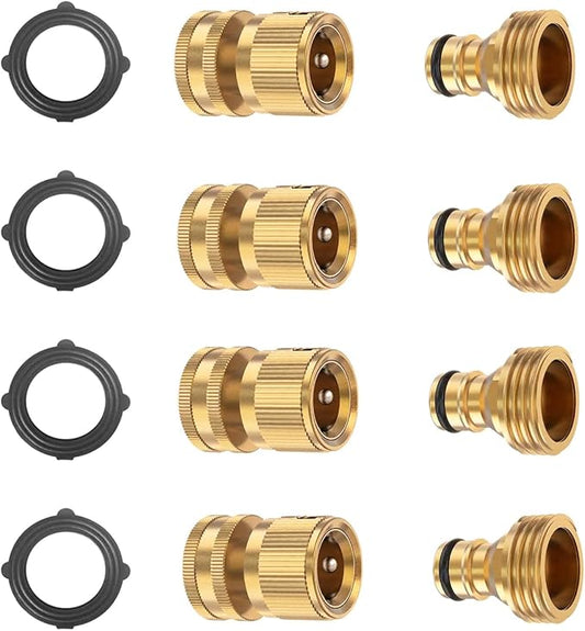 BoArt (4 Sets Garden Hose Quick Connector Set, Solid Brass 3/4 Inch Water Fitings Thread Easy Connect No-Leak Male Female