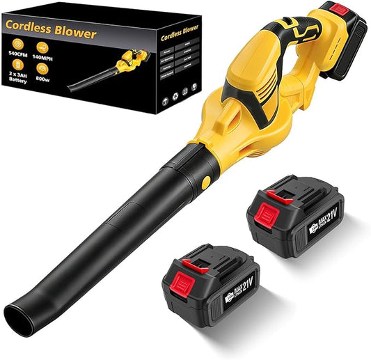 Leaf Blower Cordless, 21V Cordless Blower with 2 x 3.0Ah Battery, 540CFM 140 MPH Battery Powered Leaf Blower, Lightweight Handheld Blower for Lawn Care, Patio, Dust, Blowing Leaves, Snow