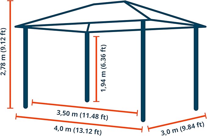 TOOLPORT Hardtop Gazebo 10x13 ft with Steel Roof - 4 Side Panels in Champagne - Approx. 3.54x3.54 in Aluminium Poles