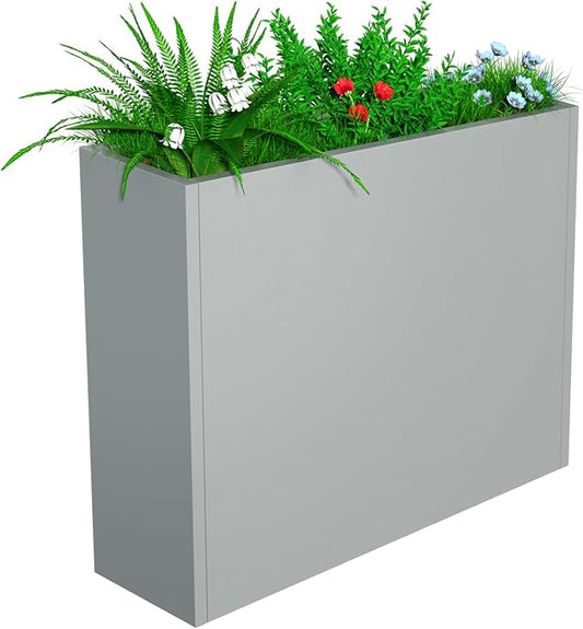 Tall Metal Planter Box, 38" L x 10" W x 30" H Large Outdoor Planters with Drainage & Adjustable Shelf, Heavy Duty Steel Rectangular Planter for Patio, Balcony, Indoor(Gray)
