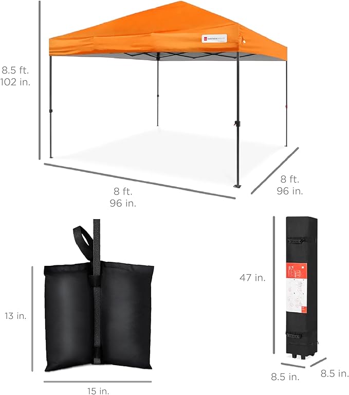 Best Choice Products 8x8ft 1-Person Setup Pop Up Canopy Tent Instant Portable Shelter w/ 1-Button Push, Case, 4 Weight Bags - Orange