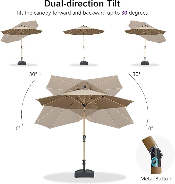 PURPLE LEAF 8 Feet Market Umbrella with Base Patio Umbrella Round Outdoor Table Umbrella with Push Button Tilt & Crank and 8 Ribs Aluminum Outdoor Umbrella for Garden Deck Balcony, Taupe