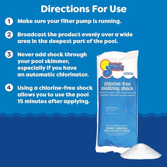 In The Swim Chlorine-Free Pool Shock - Quick Dissolving, Fast-Acting, Shock-Oxidizer for Swimming Pools, Spas, and Salt Chlorinated Pools Compatible - 40 Pound Bucket