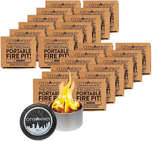 City Bonfires Portable Fire Pit - Mini Fire Pit, Table Top Firepit, No Wood, No Embers, 3-5 Hours of Burn Time - Food Safe for Smores - Lightweight, Emergency Heat, Camping Stove (24-Pack)