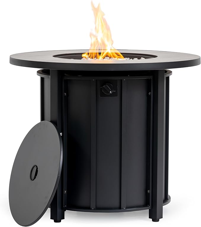 Propane Fire Pit Table, 30" Firepits for Outside, Gas Fire Pit for Outside Patio, Propane Fire Table with Ceramic Tabletop for Patio, Deck, 50000BTU, Tank Inside, Tank Not Included, Black